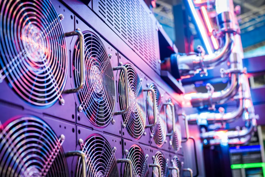 Close-up of cooling fans on server equipment in a data centre